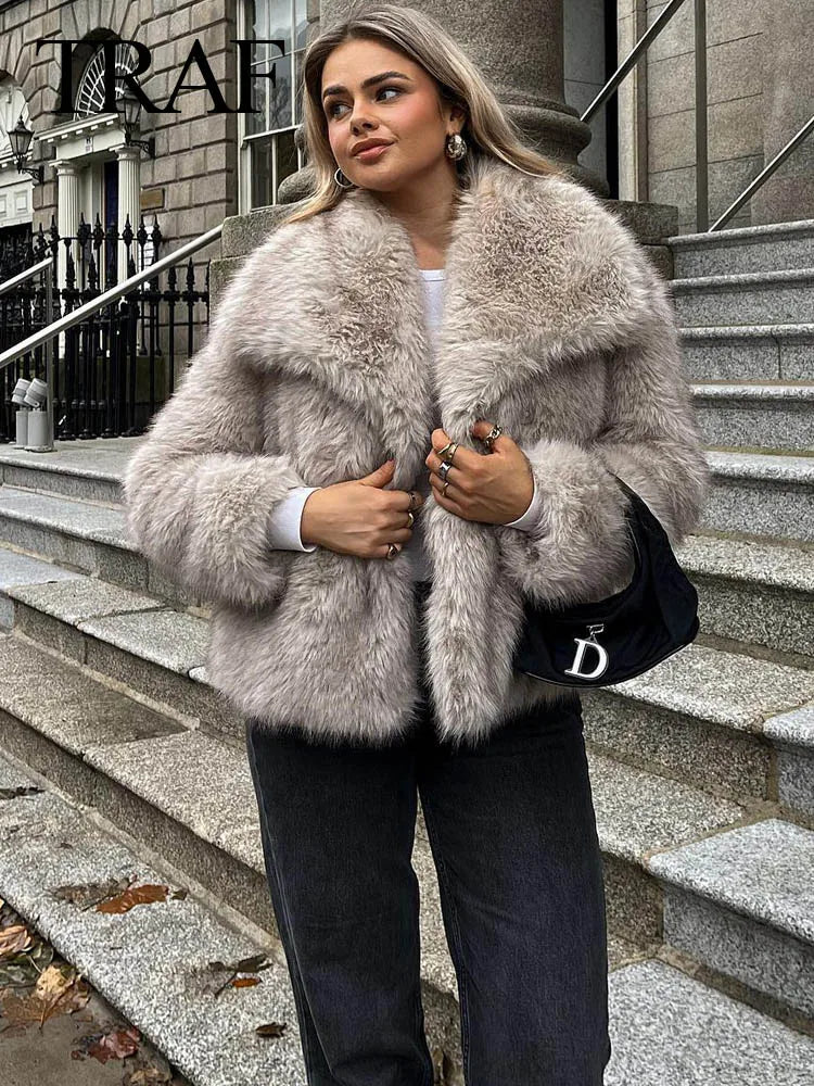  Cropped Faux Fur Jacket Coat 