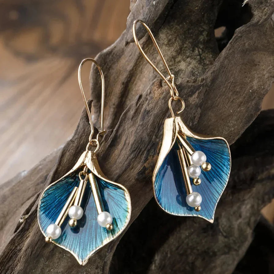 Jaylani - Vintage Blue Lotus Silver Earrings